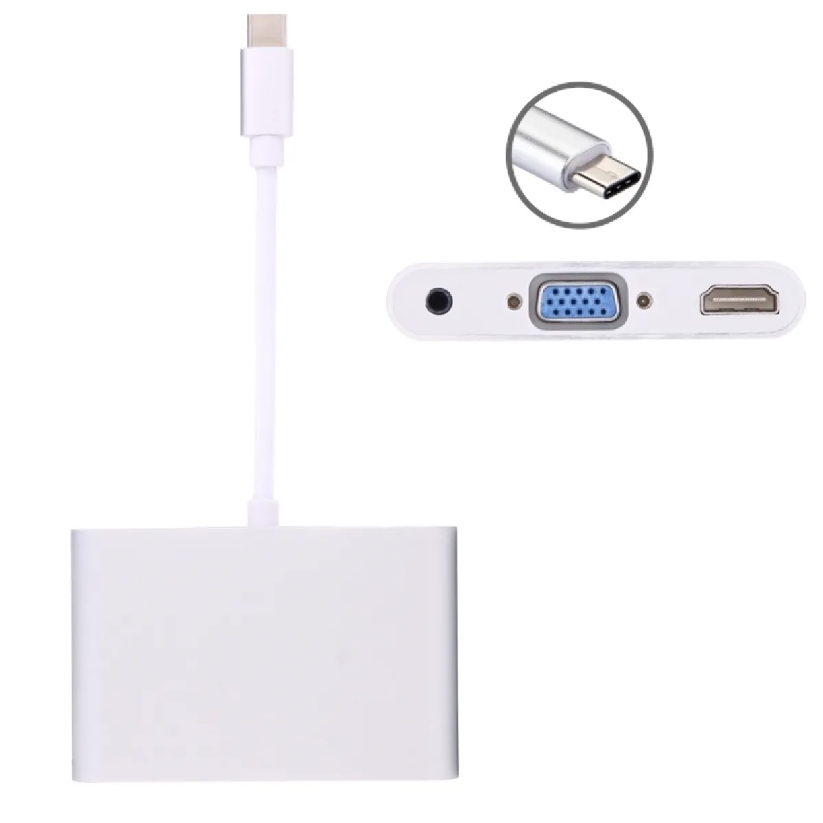 Câble argent pour ordinateur portable et ampli Carnet USB-C / Type-C 3.1 à VGA & HDMI ampère Adaptateur audio vidéo Jack 3,5 mm,