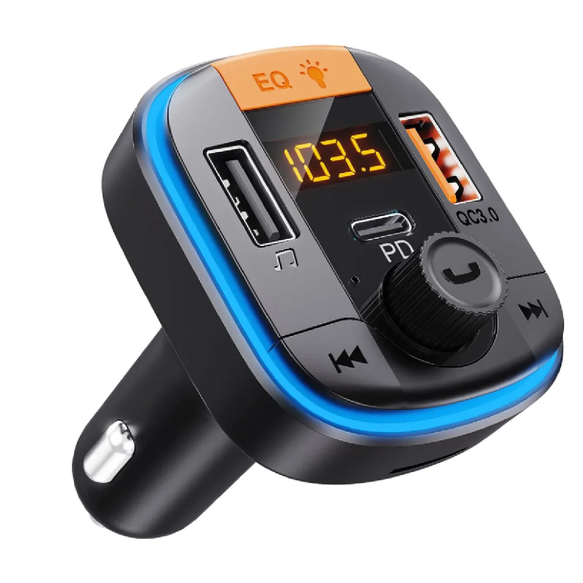 Transmetteur FM Bluetooth pour Voiture - Adaptateur Voiture Bluetooth PD20W+QC3.0 Allume-Cigare Bluetooth 5.0 Récepteur Radio Lecteur de Musique, Noir