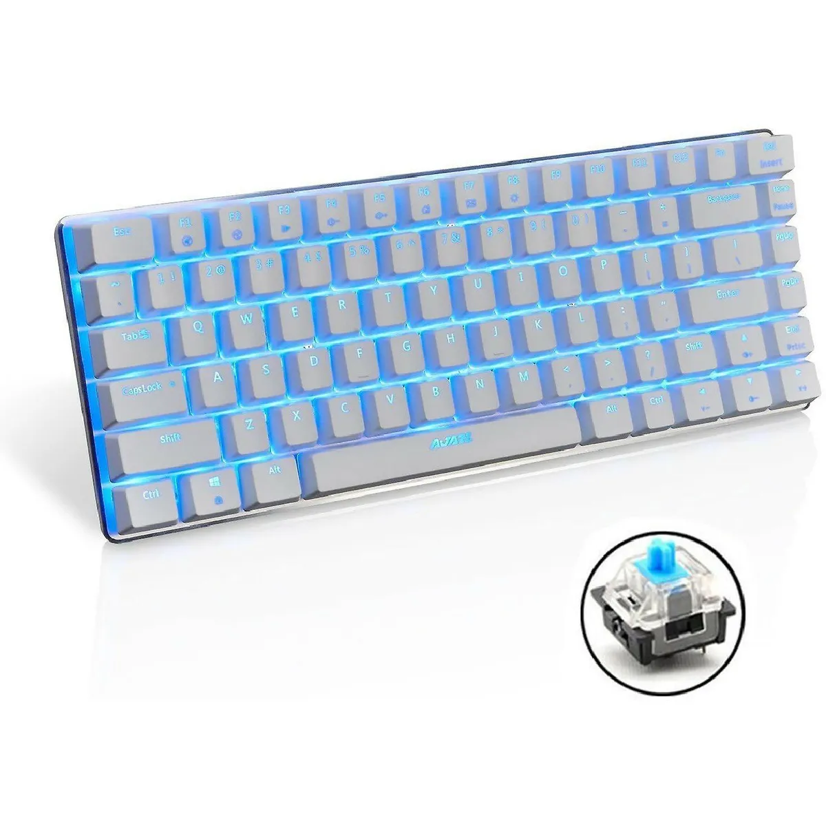 Clavier mécanique AK33 - Rétroéclairé - Clavier USB Filaire - Commutateurs Bleus - pour Bureau, dactylographie et Jeux (Interrupteur Bleu)(blanc)