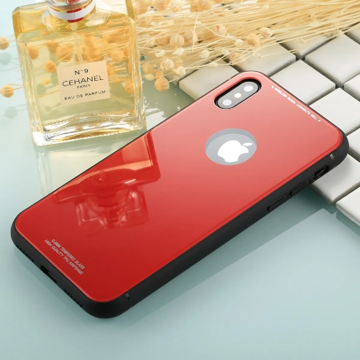 Coque rouge pour iPhone X 0.8mm Verre Trempé de Haute Qualité TPU Housse de Protection Arrière de