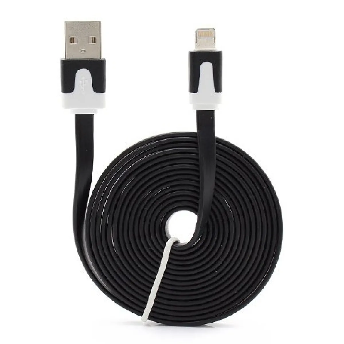 Cable Noodle 3m Lightning pour Airpods APPLE 3 Metres Chargeur USB Smartphone Connecteur (NOIR)