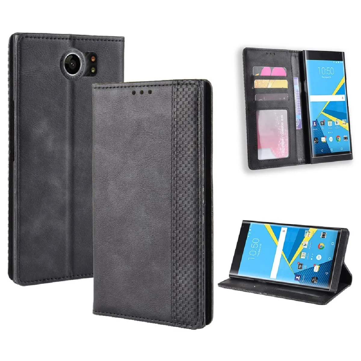 Etui en PU style vintage noir pour votre BlackBerry Priv