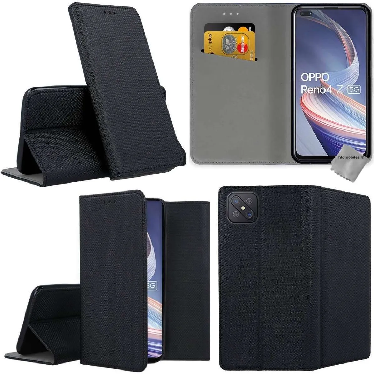 Housse etui portefeuille avec coque intérieure en silicone pour Oppo Reno 4 Z 5G + verre trempe - NOIR MAGNET