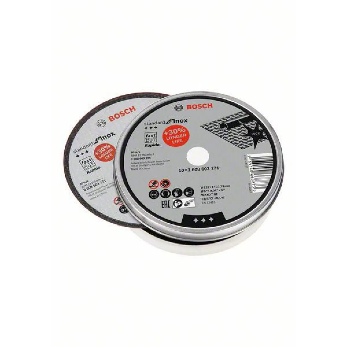 disque à tronçonner - a moyeu plat - standard for inox - 125 mm - boite métallique - bosch 2608603255