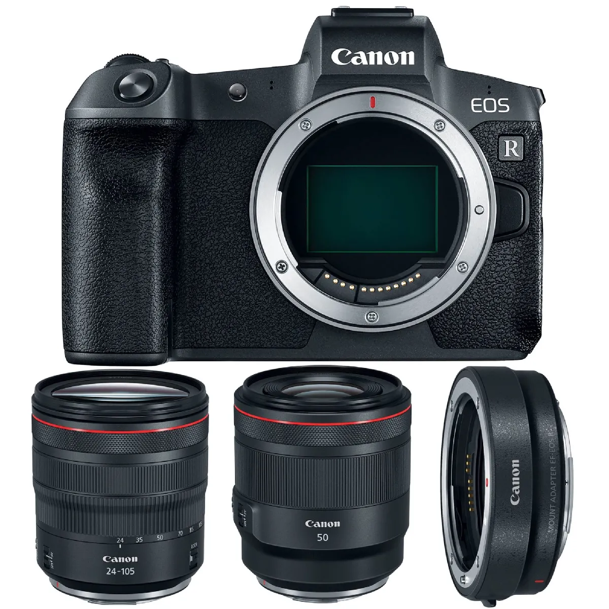 CANON EOS R + RF 24-105mm F4L IS USM + RF 50mm F1.2L USM + EF-EOS R Mount Adapter