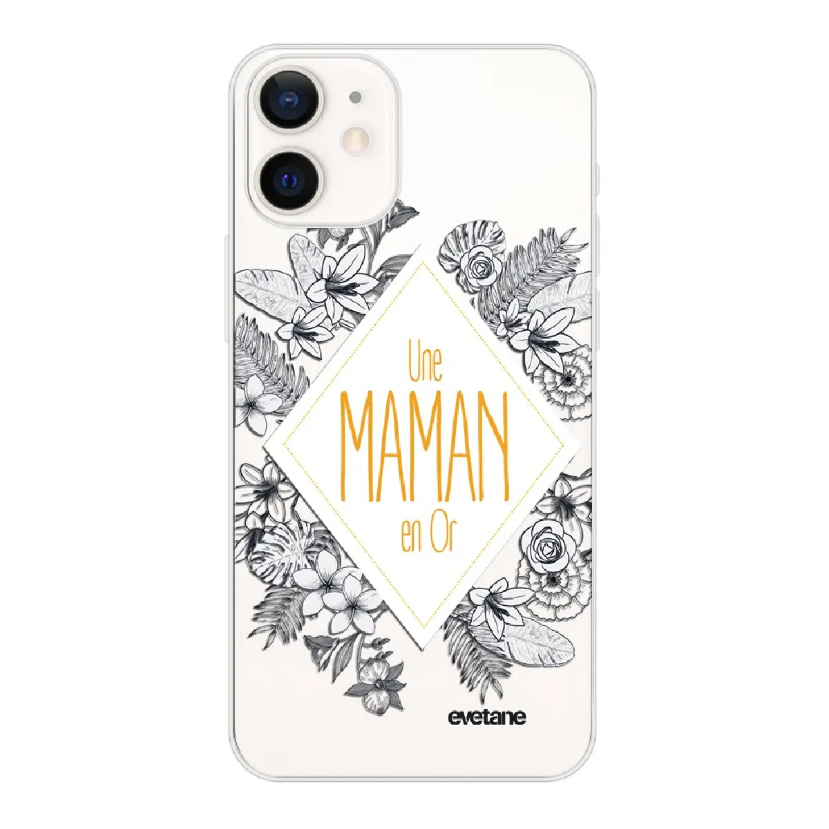 Coque iPhone 12 mini souple transparente Une Maman en or Motif Ecriture Tendance Evetane