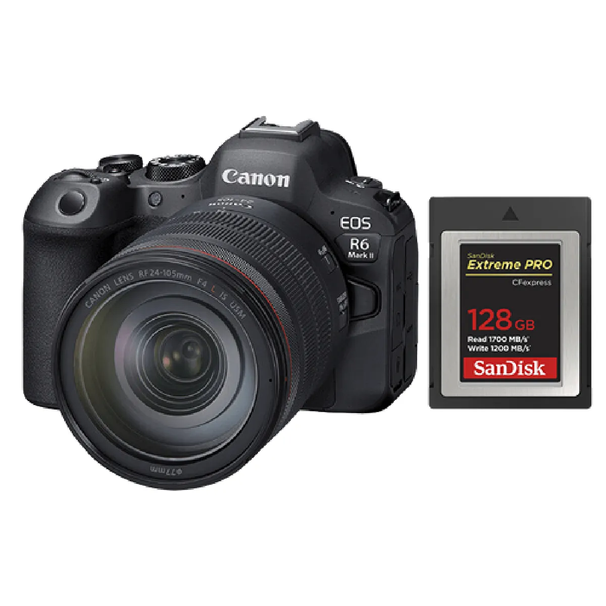 Kit Canon EOS R6 II RF 24-105mm IS USM + Carte SanDisk 128 Go Extreme Pro CF CFexpress Type B