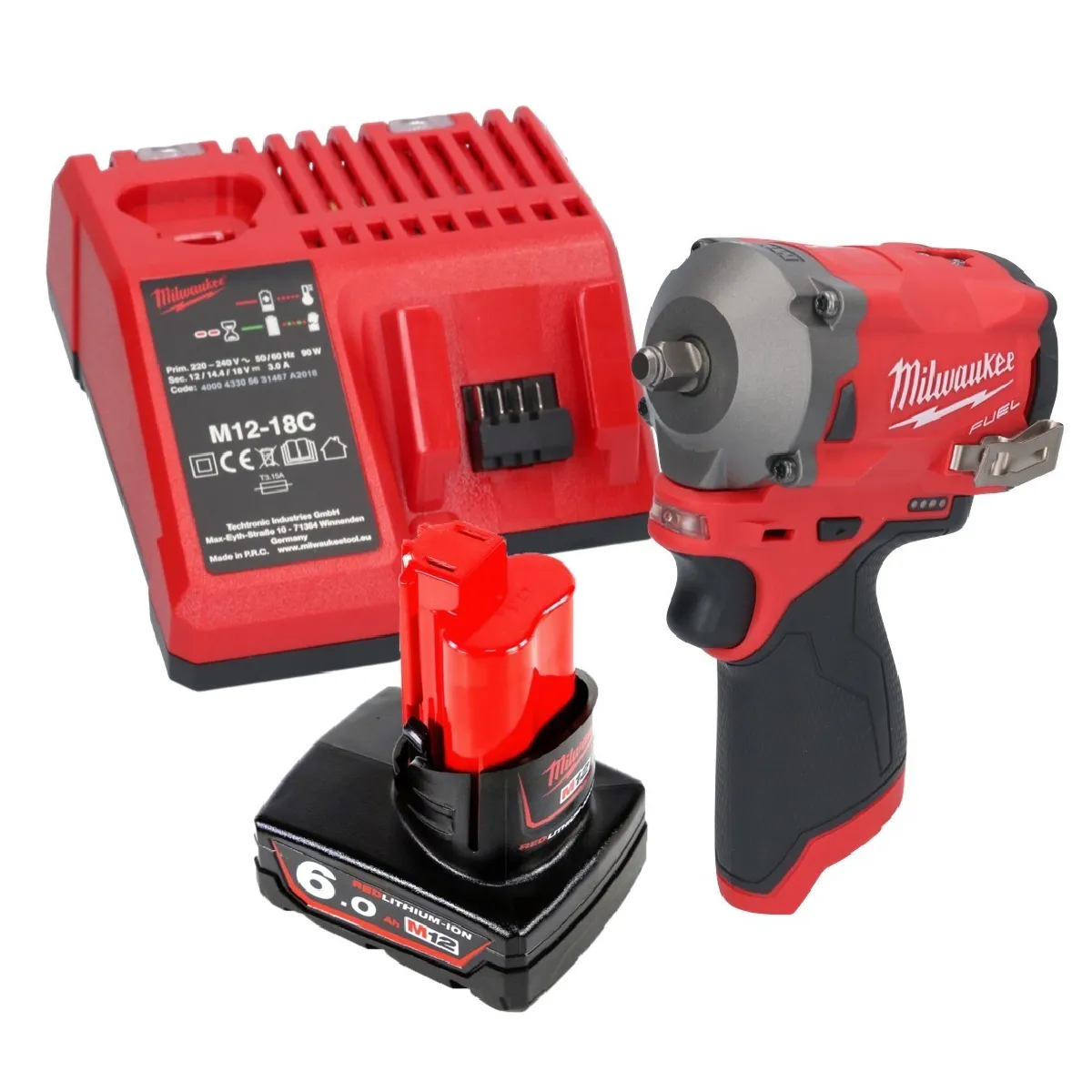 Milwaukee M12 FIW38-601C Clé à choc sans fil 12 V 339 Nm 3/8'' Brushless + 1x batterie 6,0 Ah + chargeur