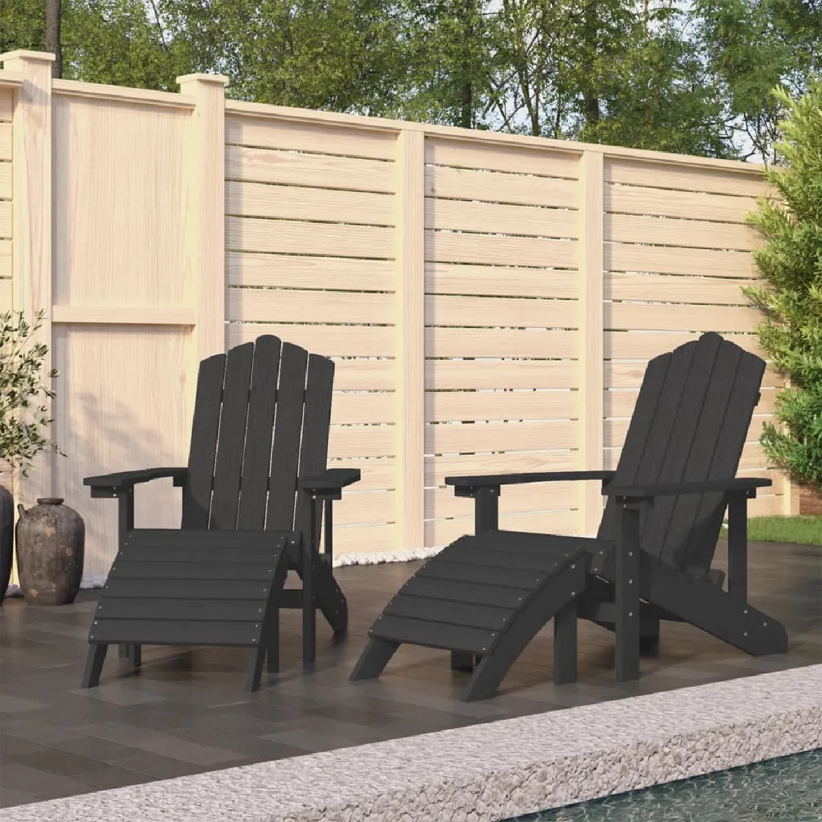 vidaXL Chaises Adirondack lot de 2 avec repose-pieds PEHD Anthracite