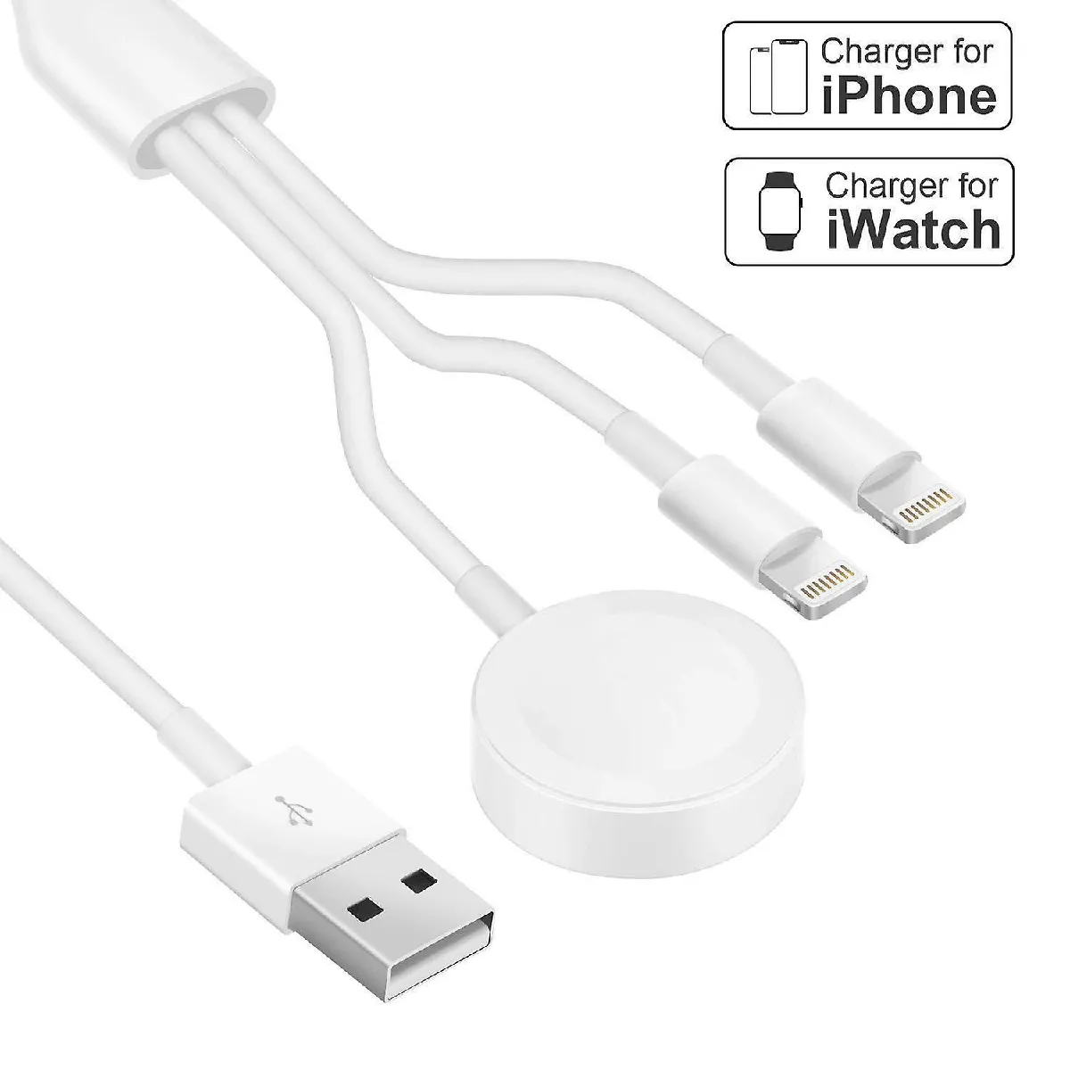 Câble 3 en 1 pour iPhone Airpods Chargeur de montre Apple Watch USB Station de charge sans fil