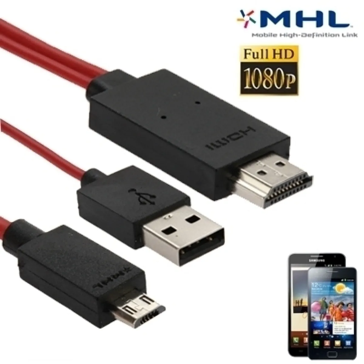 Câble pour Samsung Galaxy S II / i9100 / i9101, Longueur: 2 m Full HD 1080P Micro USB MHL + USB Connecteur vers HDMI Adaptateur HDTV Convertisseur