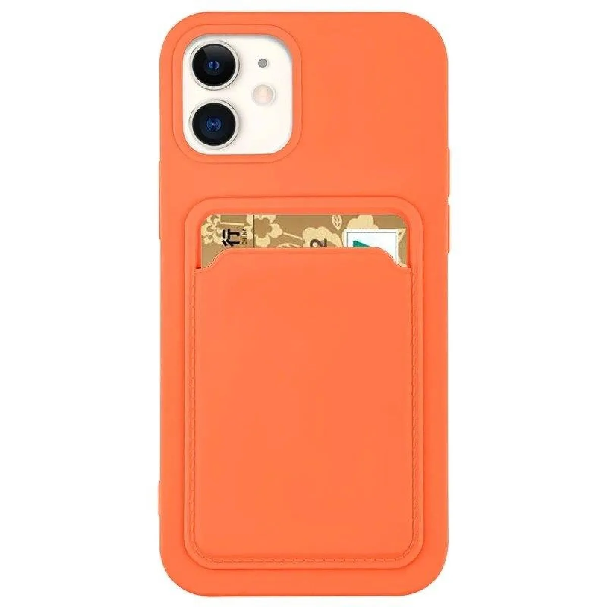 card coque etui portefeuille en silicone avec porte-cartes documents pour iphone 13 mini orange