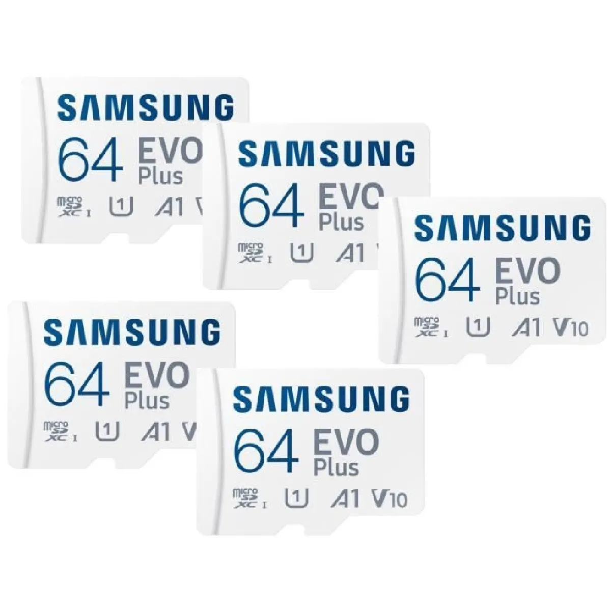 Lot de 5 Cartes Micro SD SamSung Evo Plus 64 Go SDXC U1 Classe 10 A1 TF carte 130 Mo/s avec Adaptateur