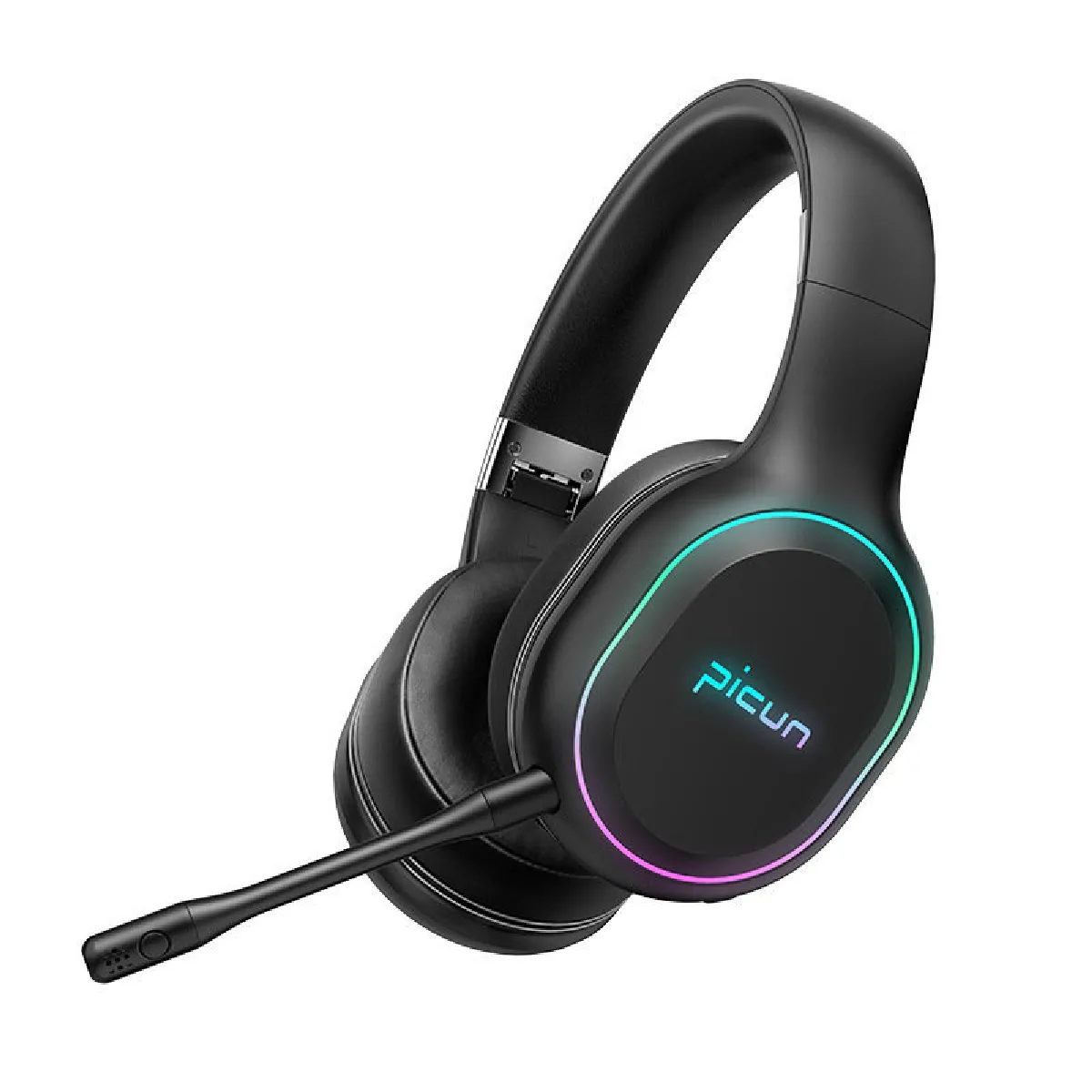 Casque de jeu Bluetooth Picun P80-XH, casque sans fil à double pilote uniquement pour téléphone, câble de 3,5 mm câblé pour X-Box, PS4, PS5, 30H de lecture avec lumière RVB, son de jeu vibrant immersif stéréo Hi-Fi(noir)