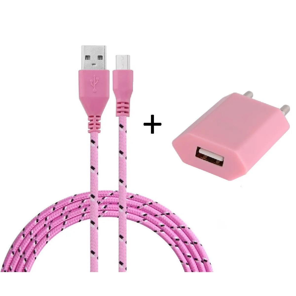 Pack Chargeur pour HUAWEI MediaPad M3 Smartphone Micro-USB (Cable Tresse 3m Chargeur + Prise Secteur USB) Murale Android Univers (ROSE PALE)