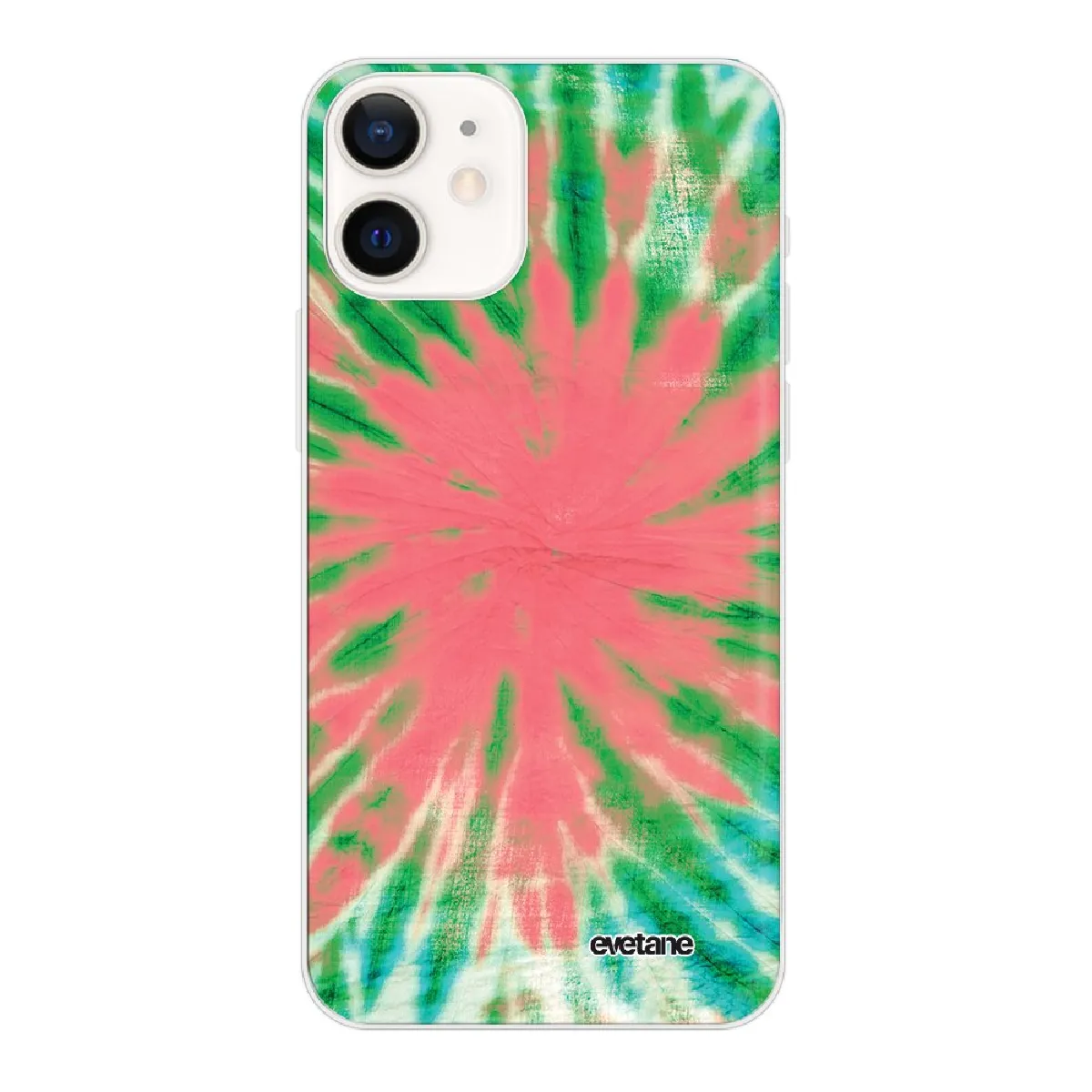 Coque iPhone 12 mini souple transparente Tie and Dye Corail Motif Ecriture Tendance Evetane