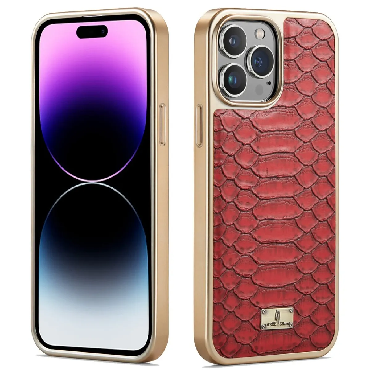 Coque en TPU + PU FIERRE SHANN texture python, électroplaqué pour votre iPhone 14 Pro Max - rouge