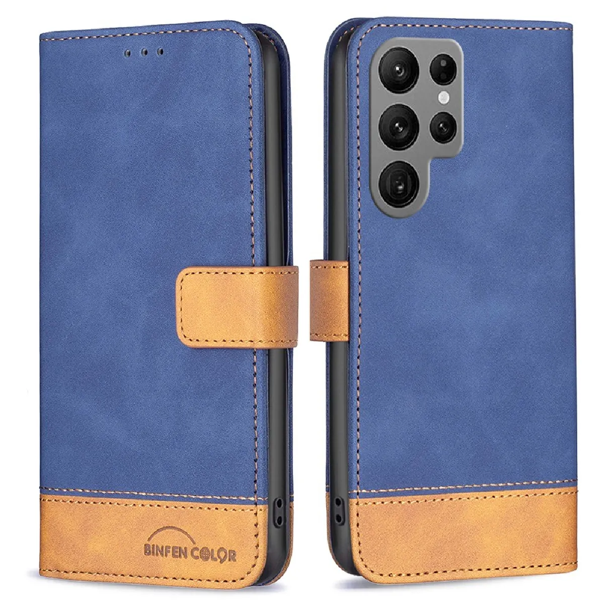 Etui en PU anti-chocs avec support pour votre Samsung Galaxy S23 Ultra - bleu