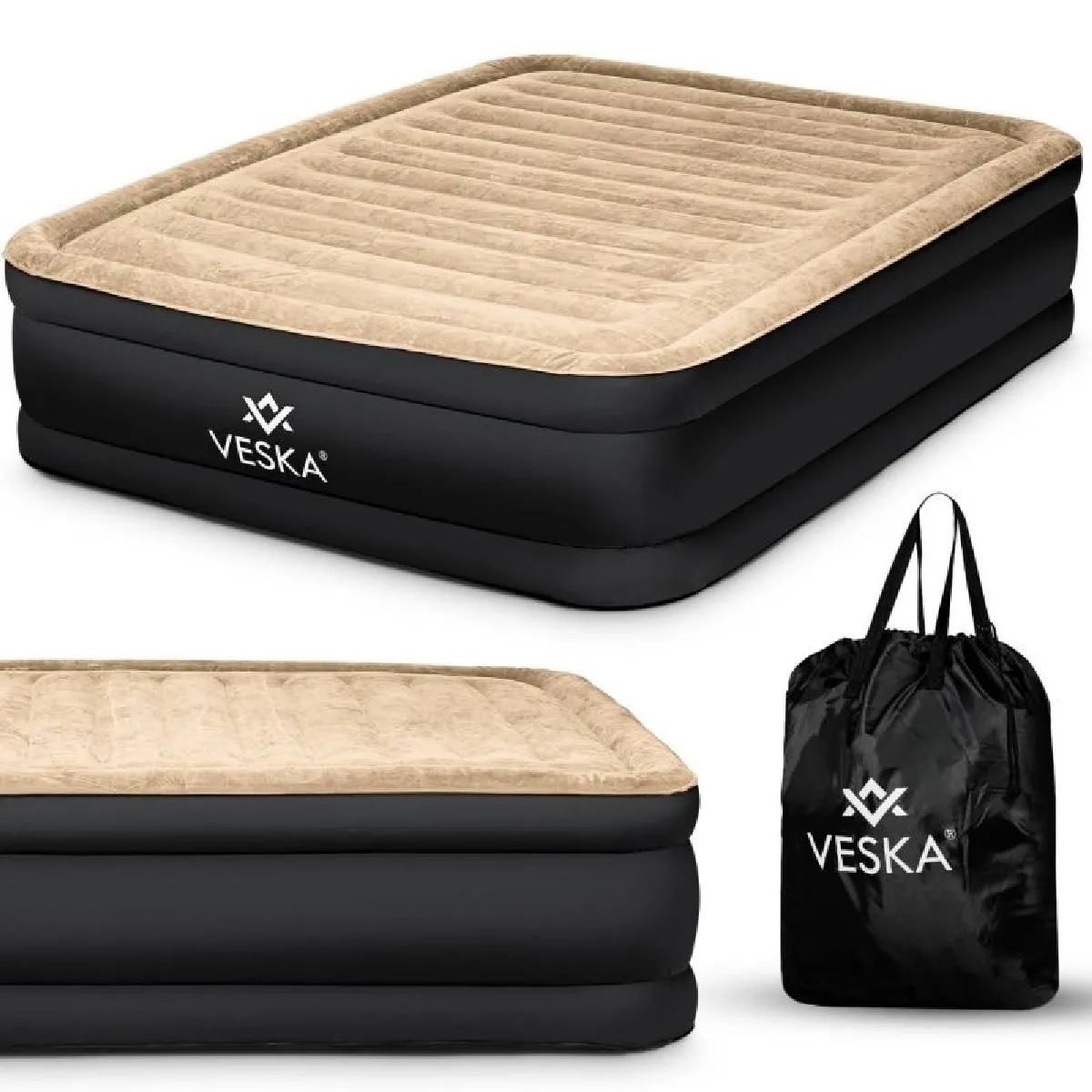 Matelas gonflable 2 places avec pompe électrique intégré - Beige