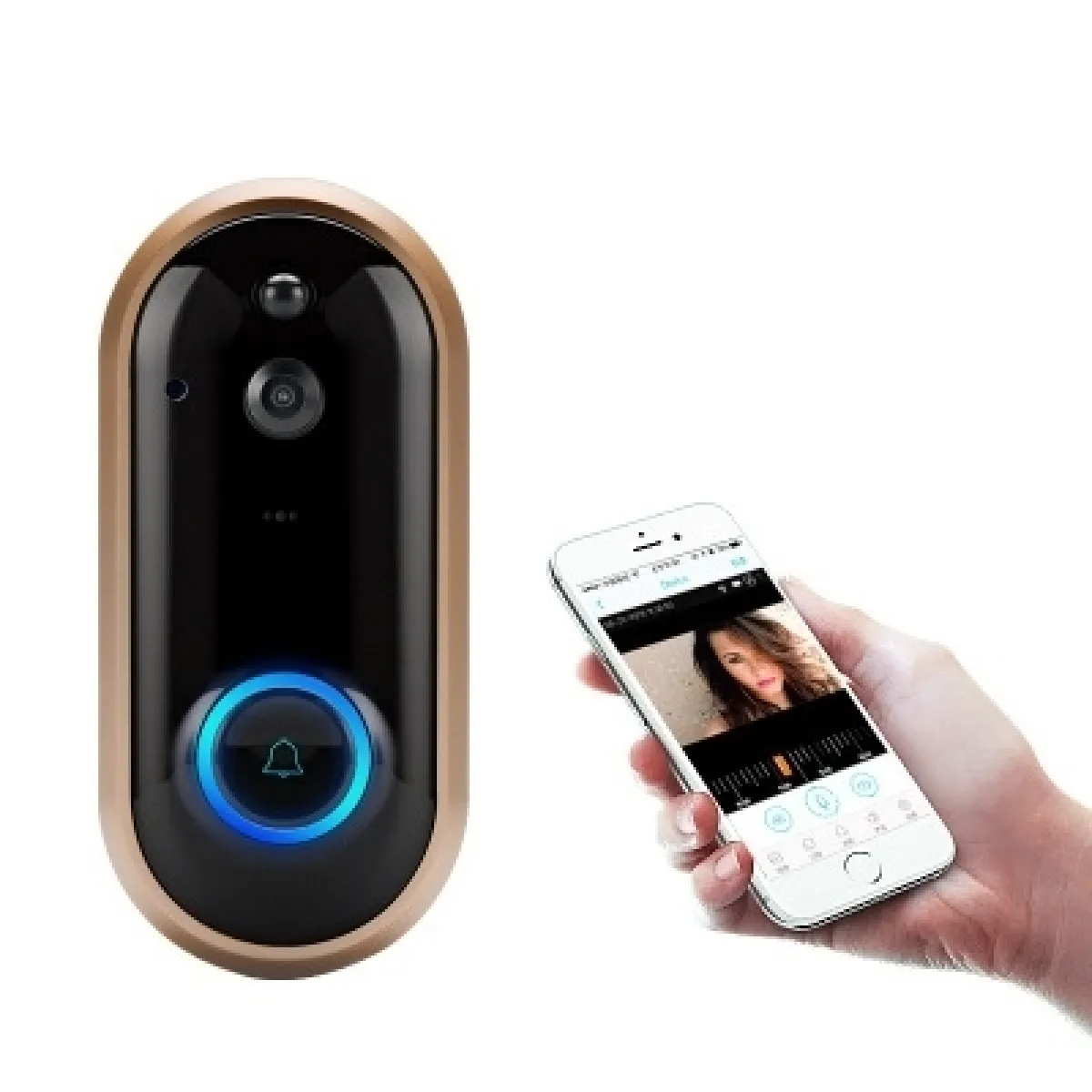 Interphone vidéo 1080P Smart WiFi Sonnette Anneau IR Entrée Porte Alerte Sans Fil Sécurité Carillon Cam Alarme avec Caméra