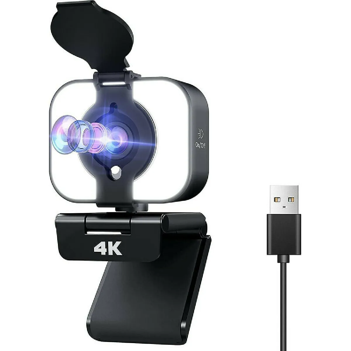 Webcam, Webcam USB avec Microphone et Couvercle de Confidentialité 4K UHD,pour Ordinateur Personnel, Mac, Ordinateur Portable, Webcam de « Plug and Play » pour Appels-Vidéo, Études, Conférences, Jeux(Noir)