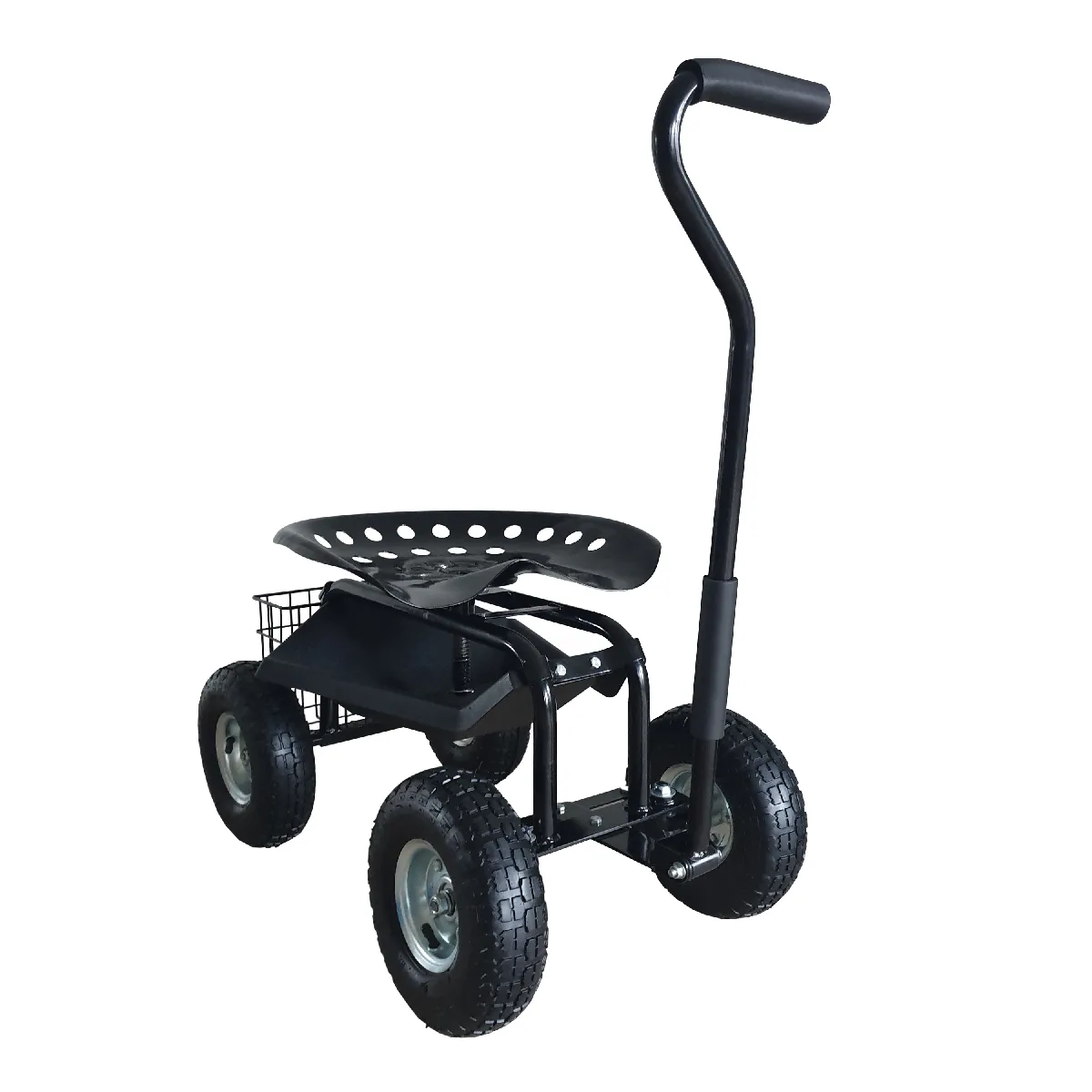 AXI AG22 Siège de jardin sur roues en Noir   Tabouret pour jardinier avec bac de rangement   Chariot pour le jardinage en métal avec charge max. 150 kg