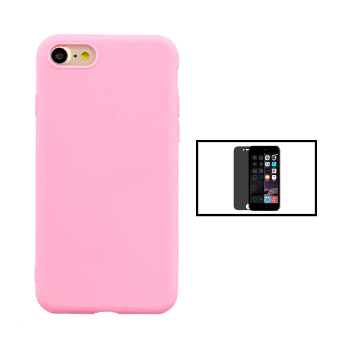 Kit Film Verre Trempé 5D Anti-Spy + Coque Silicone Liquide pour iPhone SE 2022 - Rose