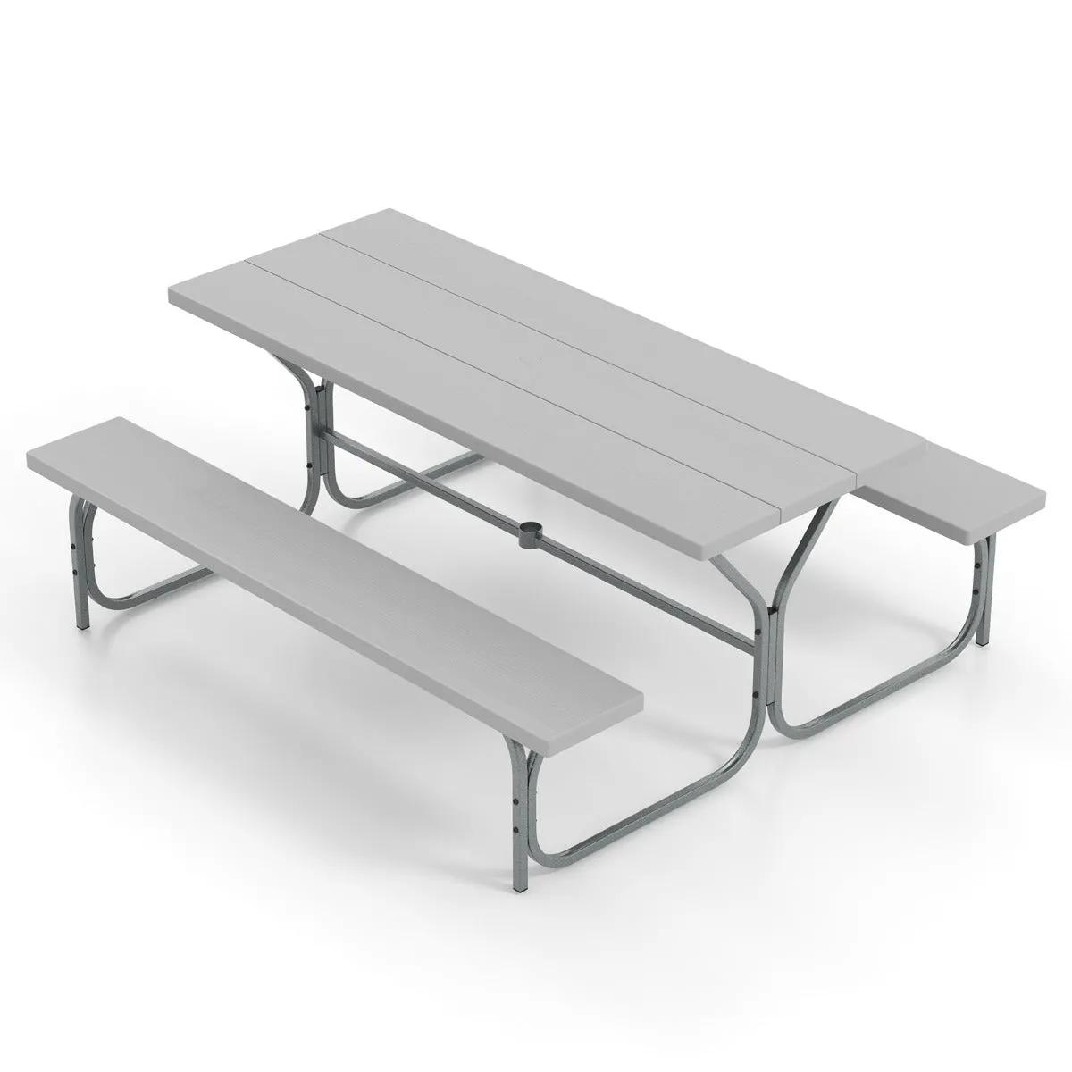 Table et bancs de pique-nique avec cadre métal ensemble de jardin imperméable pour 8 personnes banc charge 250kg trou 183 x 161 x 76 cm gris 20_0009449