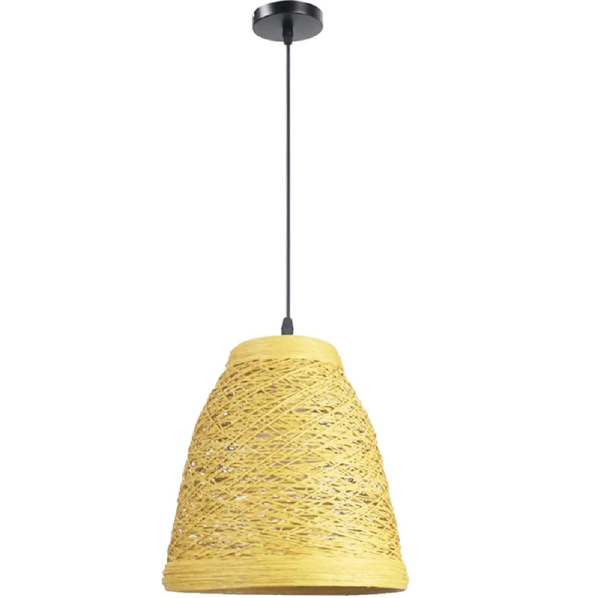 Lustre en rotin tressé de 25 cm, 220V E27 * 1 sans ampoule, lampe de chevet, salle à manger en rotin, lumière jaune