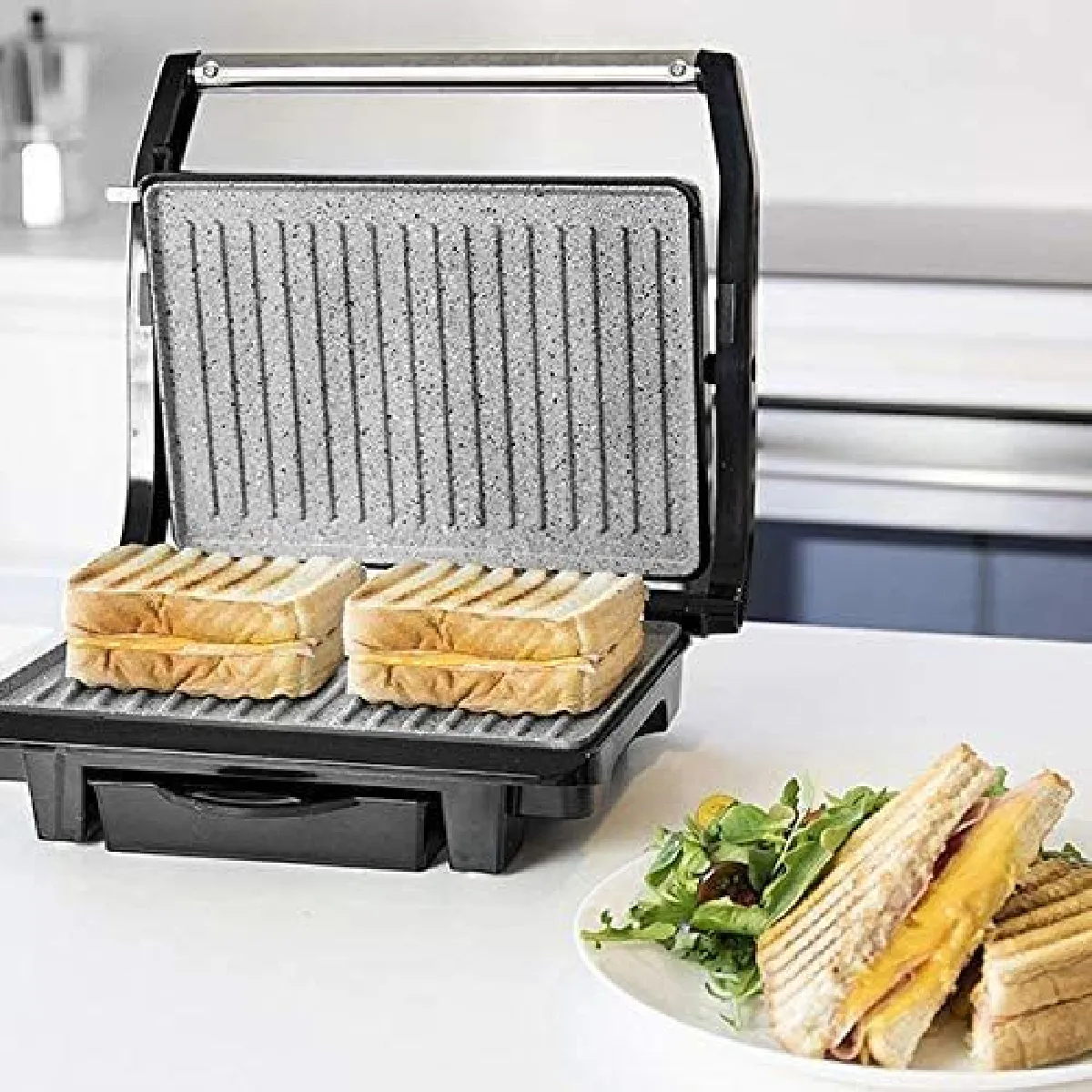 Grill électrique Panini Sandwich 1000W noir gris