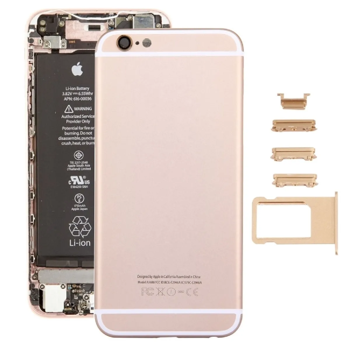 Pour iPhone 6s couverture arrière or + porte-cartes + touche de contrôle du volume + bouton d'alimentation + de vibreur interrupteur muet pleine de boîtier d'Assemblée pièce détachée 5 en 1