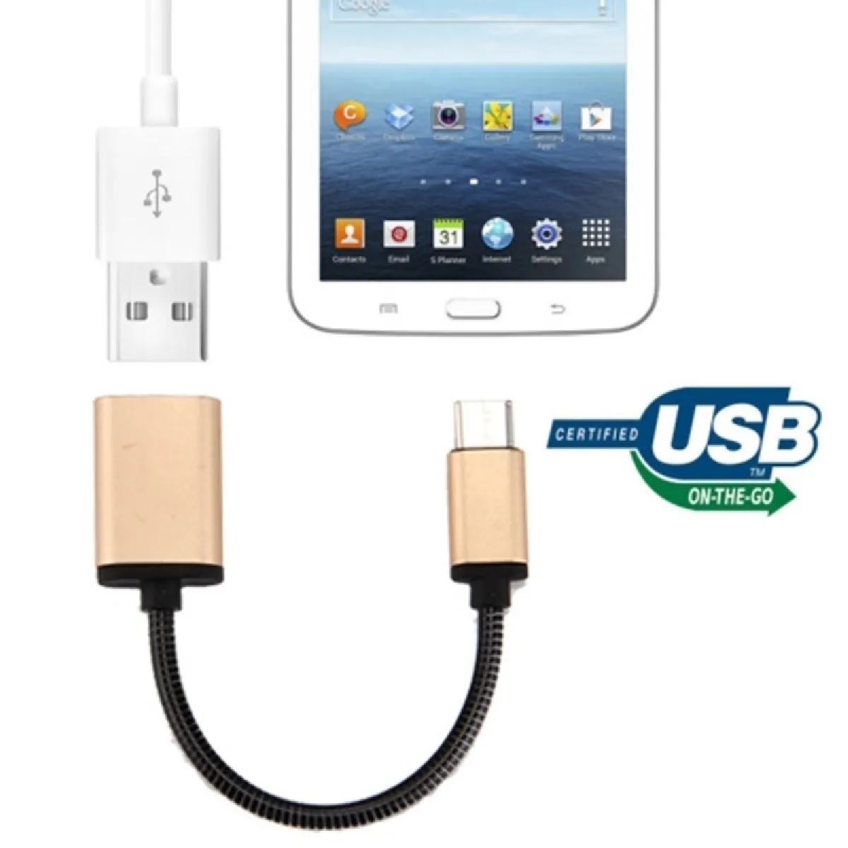 Câble or pour Samsung Galaxy S8 et S8 + / LG G6 / Huawei P10 P10 Plus / Oneplus 5 / Xiaomi Mi6 Max 2 / autres Smartphones 8.3cm USB Femelle à USB-C / Type-C métallique de de données de OTG,