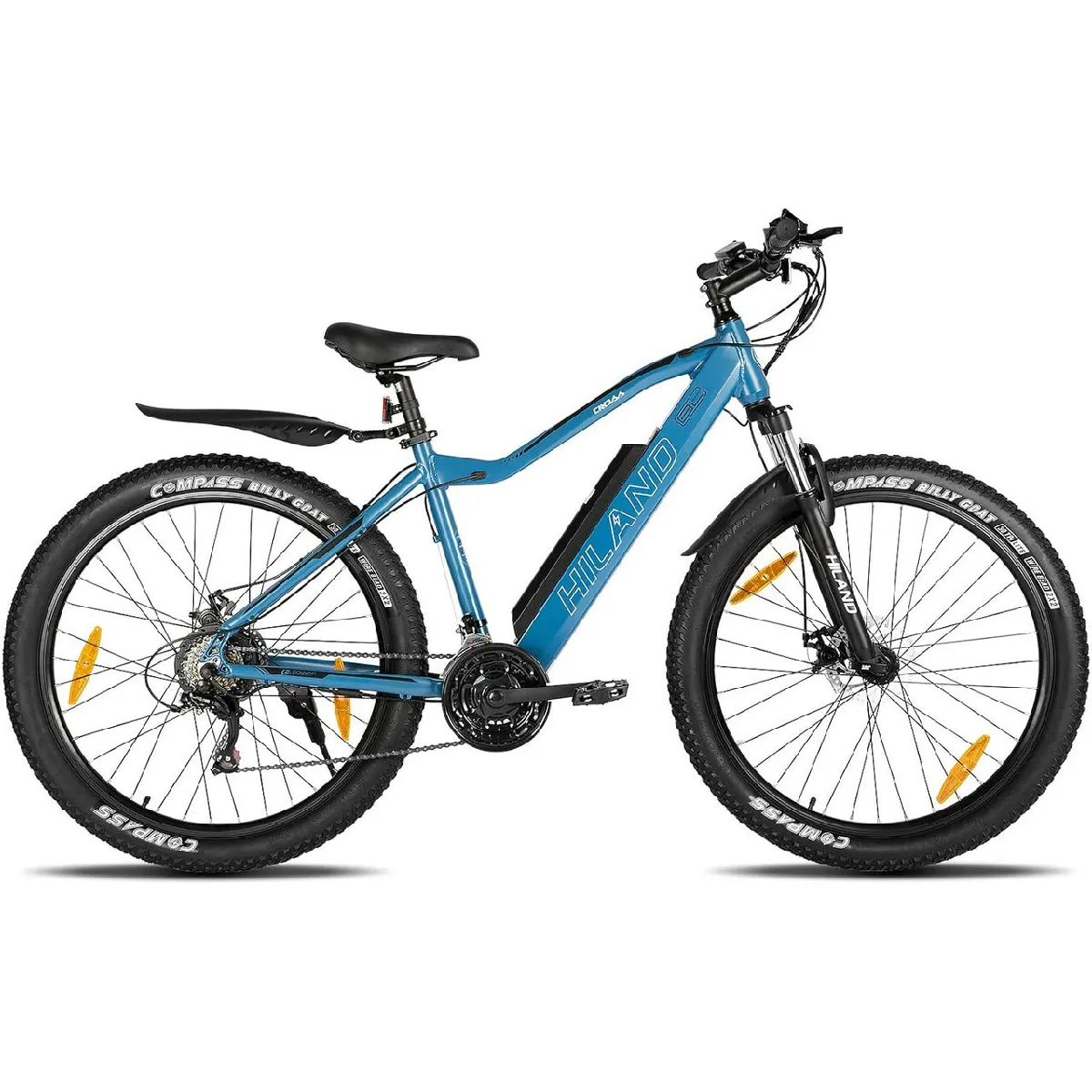 HILAND E-Bike 26/27,5 pouces Fat Tire E-MTB Vélo électrique Aluminium E-Mountainbike Shimano 21 vitesses & moteur arrière pour 25 km/h Noir/Blanc/Bleu