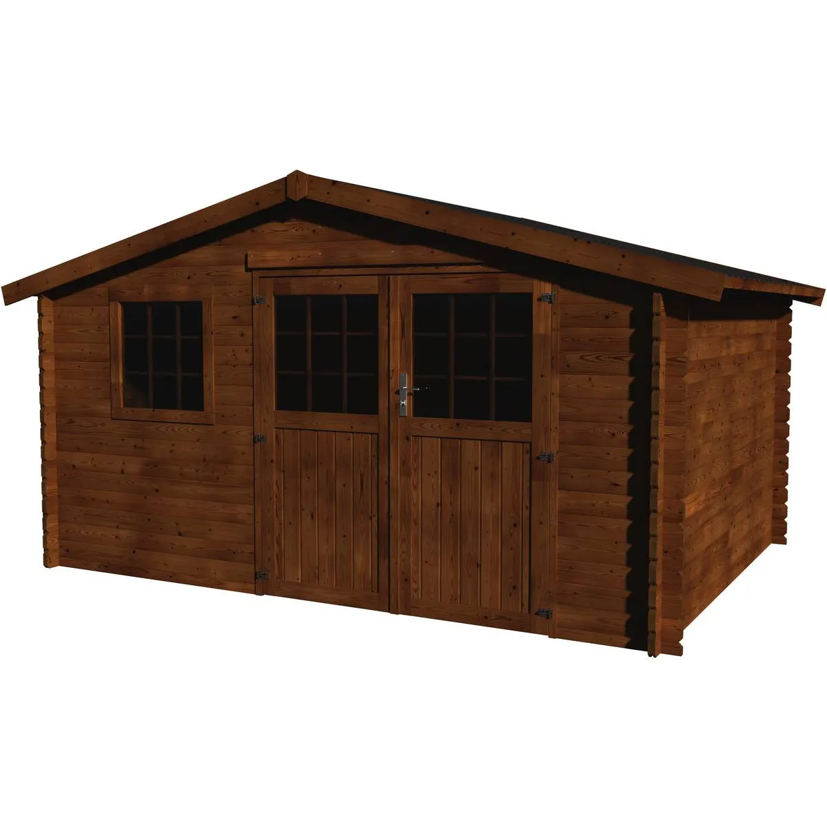 Abri jardin bois Vallauris - 15.84 m² - 3.98 x 3.98 x 2.29 m - 34 mm - Traité marron