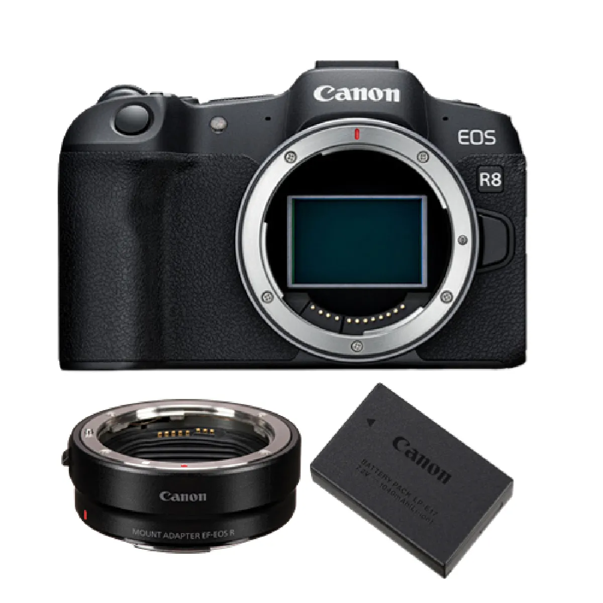 Canon EOS R8 Boîtier + adaptateur de montage EF-EOS R + batterie LP-E17