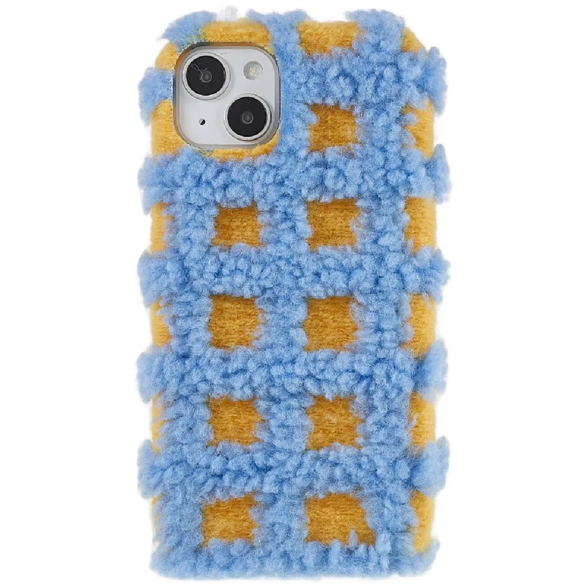 Coque en TPU grille carrée, couleur contrastée, anti-rayures pour votre iPhone 14 Plus - bleu/jaune