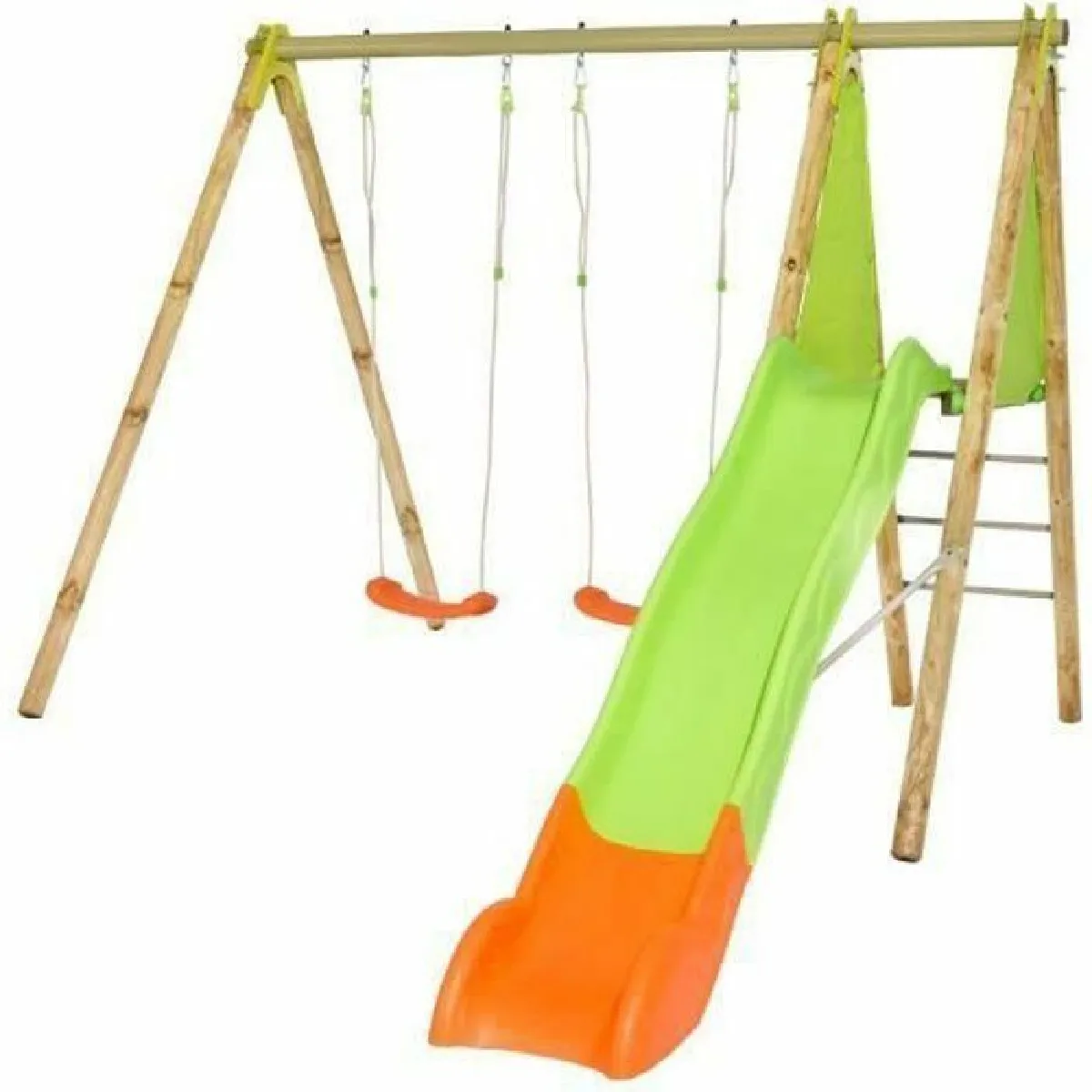 Portique bois et métal - 2,30m - 2 balançoires et 1 toboggan 2,63m - ARROBA TRIGANO