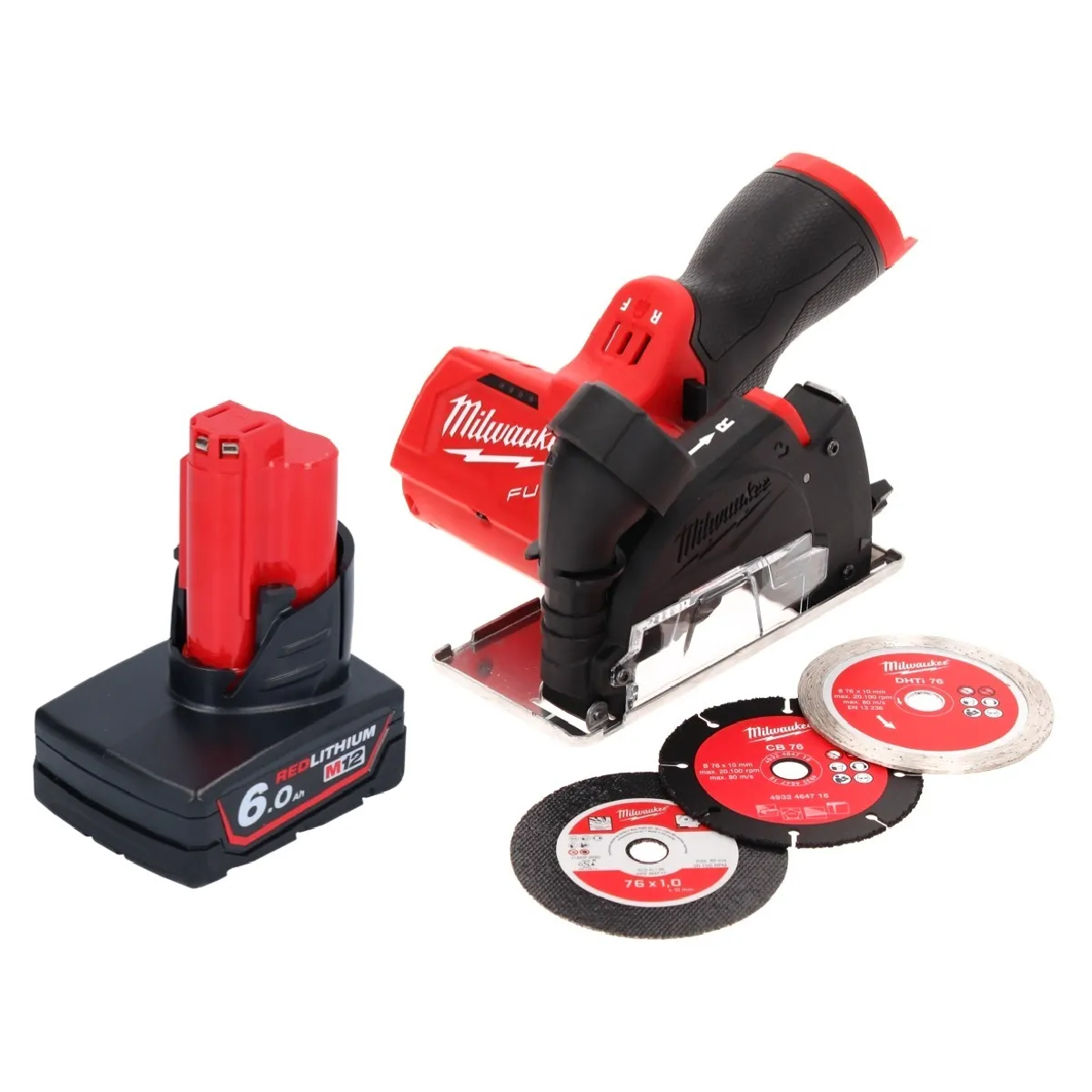 Milwaukee M12 FCOT-601 Meuleuse d'angle 12 V 76 mm sans balais + 1x batterie 6,0 Ah - sans chargeur de batterie