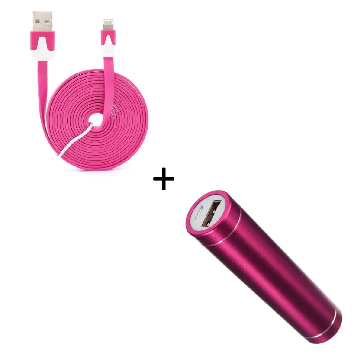 Pack Batterie pour Airpods Lightning (Cable Noodle 3m + Batterie Chargeur Externe) APPLE Power Bank 2600mAh (ROSE)