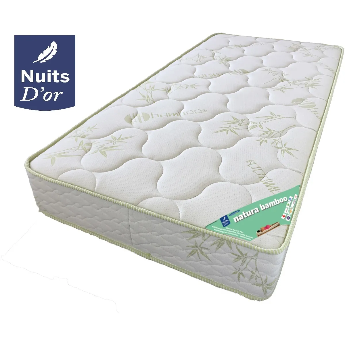 Matelas 140x190 Tissu avec Bambou Naturel Mousse HR 35 Kg/m3 Hauteur 21 Cm Soutien Ferme + Oreiller à Mémoire de Forme + Protège Matelas OFFERTS 140 190 Natura