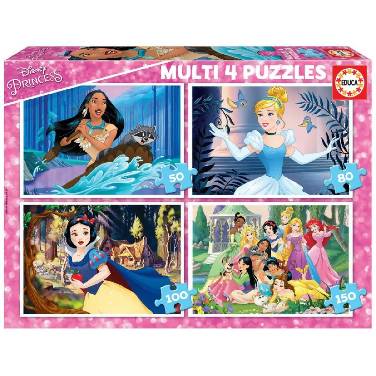 4 puzzles disney princesses Pocahontas Cendrillon et Blanche Neige