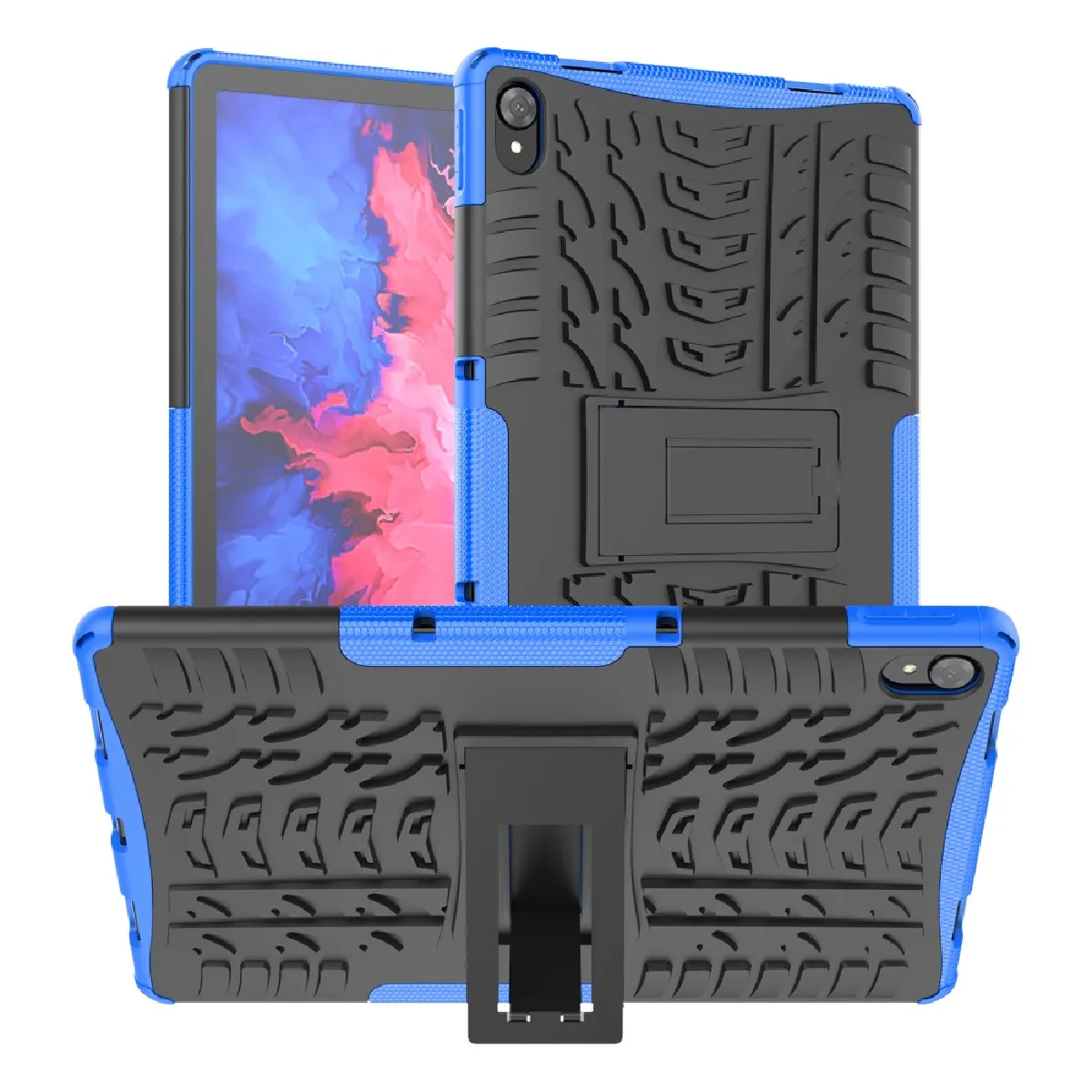 Coque en TPU texture du pneu, antichoc avec béquille bleu pour votre Lenovo Tab P11/P11 5G