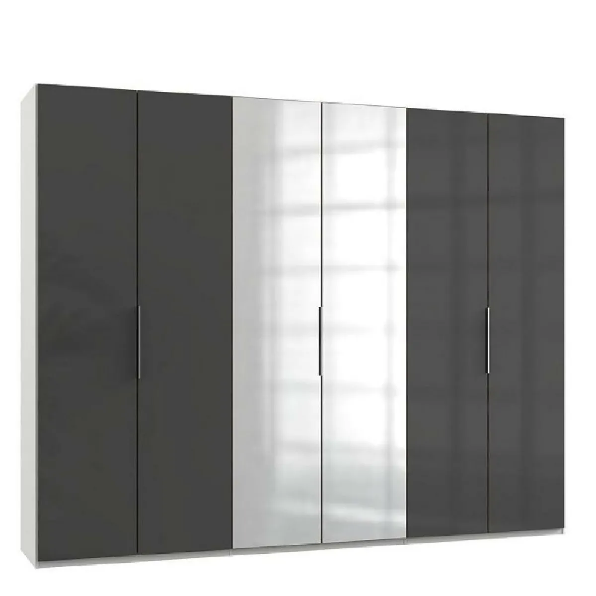 Armoire penderie LISEA 4 portes verre anthracite 2 portes miroir 300 x 236 cm HT