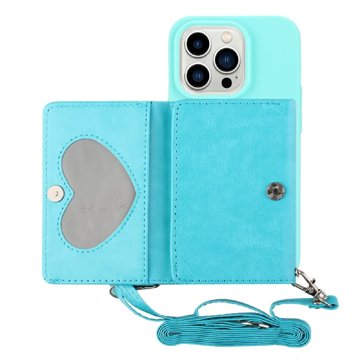 Etui en PU + TPU anti-rayures avec béquille et bandoulière pour votre iPhone 14 Pro - bleu clair