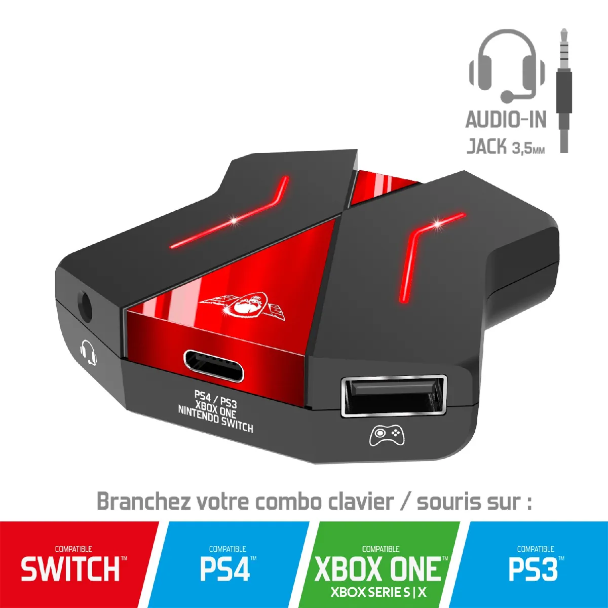 Adaptateur convertisseur clavier / souris pour PS4, Xbox one, Xbox serie S - X, switch - Avec entrée casque