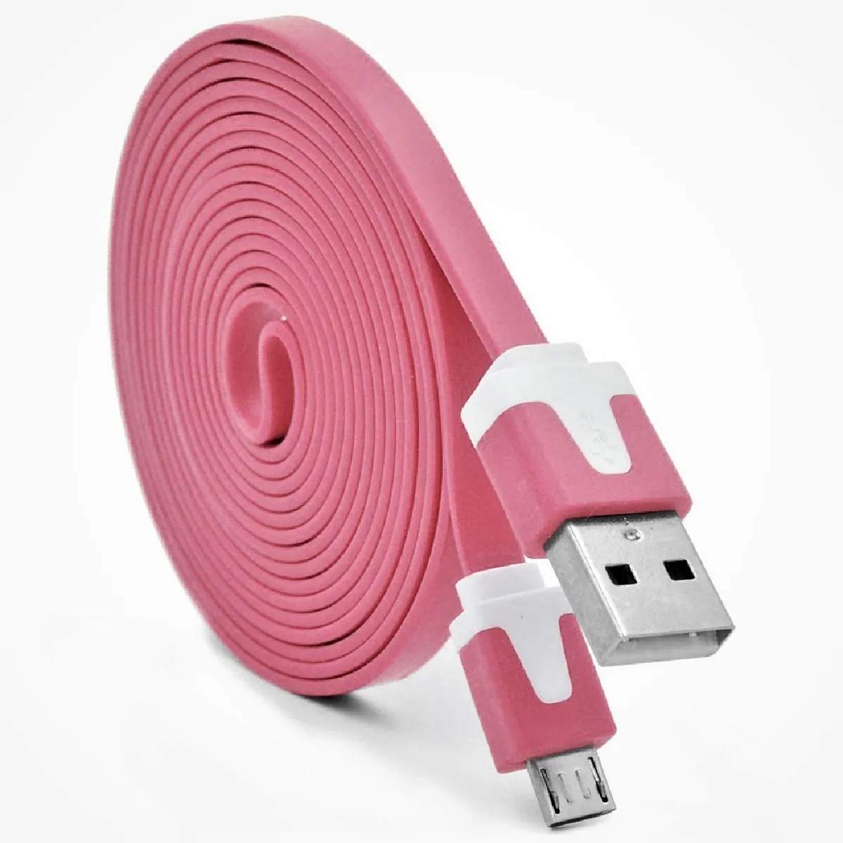 Cable Noodle 3m Micro USB pour AMAZON Fire HD 8 Android 3 Metres Chargeur USB Smartphone Connecteur (ROSE)