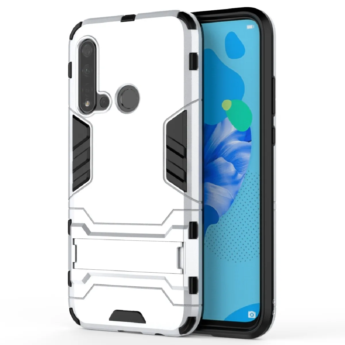 Coque PC + TPU antichoc pour Huawei P20lite 2019 / Nova5iavec support argent