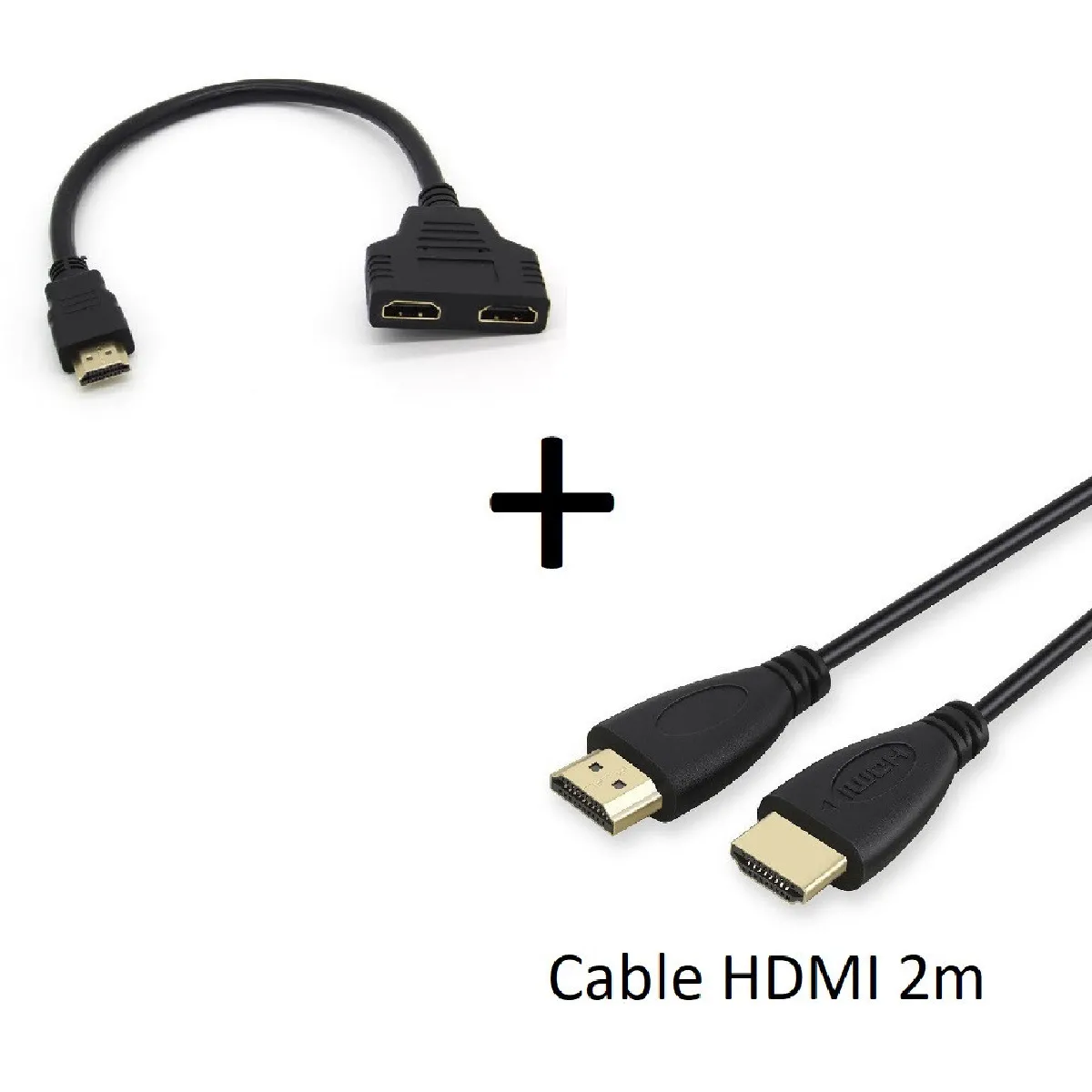 Pack HDMI pour WII U Console (Cable HDMI 2m + Adaptateur Double HDMI) Gold 3D FULL HD 4K (NOIR)