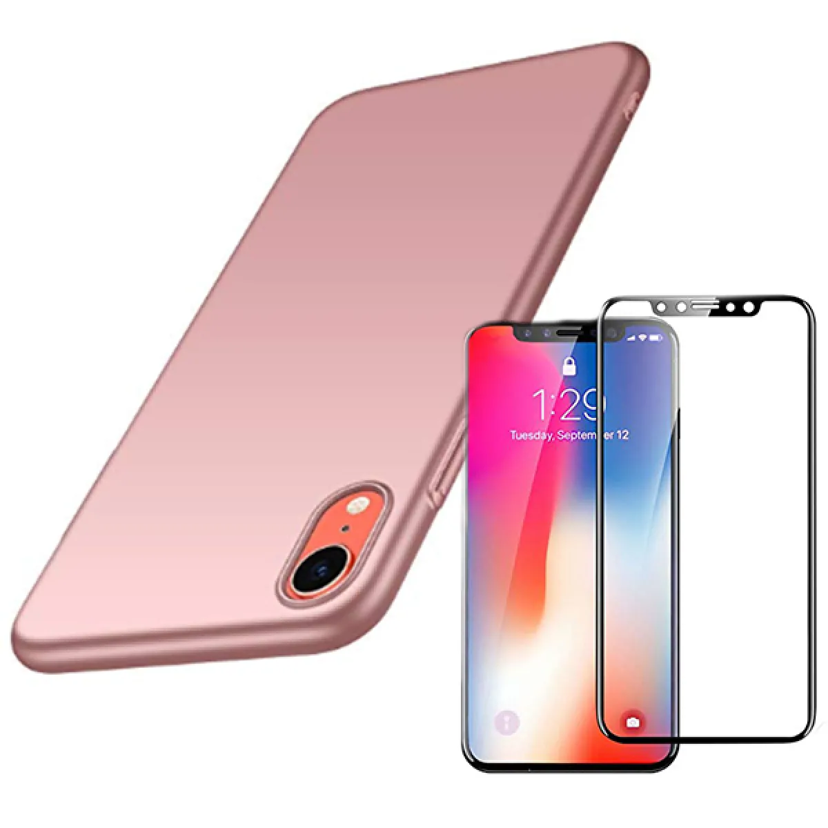 Kit de Verre Trempé 5D Full Cover + Coque SlimShield - Iphone XR Rose