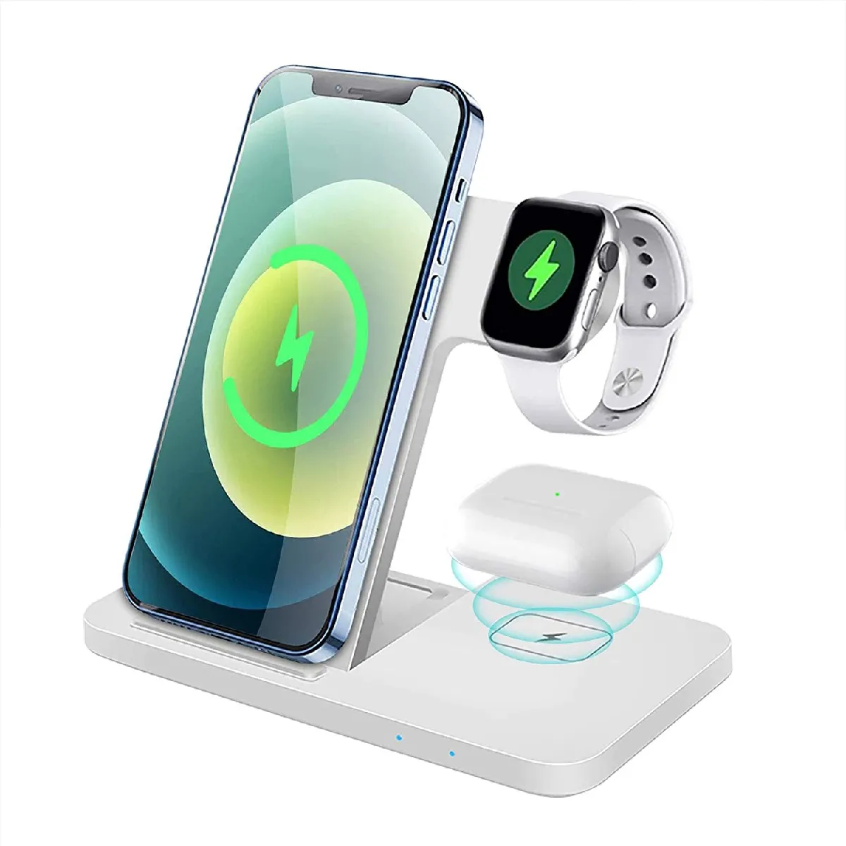 Chargeur sans fil FDGAO 3 EN 1 Support de charge sans fil 15W Chargeur rapide Station d'accueil pour Apple Watch SE/6/5/4/3/2; Airpods 2/Pro ; Charge rapide pour iPhone 12/12 Pro/11/XR/Xs/X/8 ; Samsung Galaxy S20,(blanc)